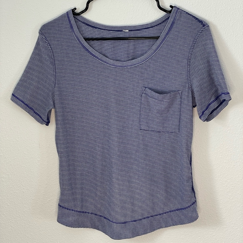 LuluLemon Athletica blue and white striped shirt